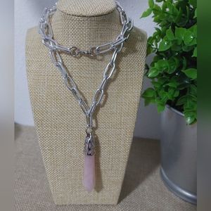 Rose Quartz Pendant Necklace Handcrated Aluminum Chain